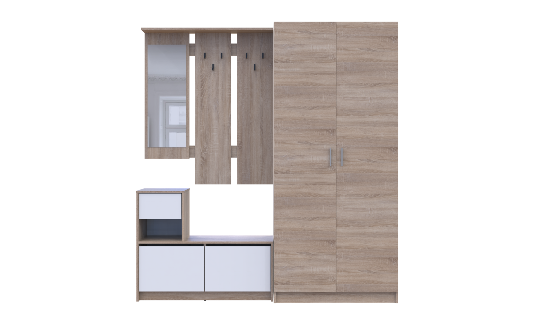 Flurmöbel Set Bela + Kleiderschrank Promo Sonoma Eiche/Weiß 190x48x204 (42005327)