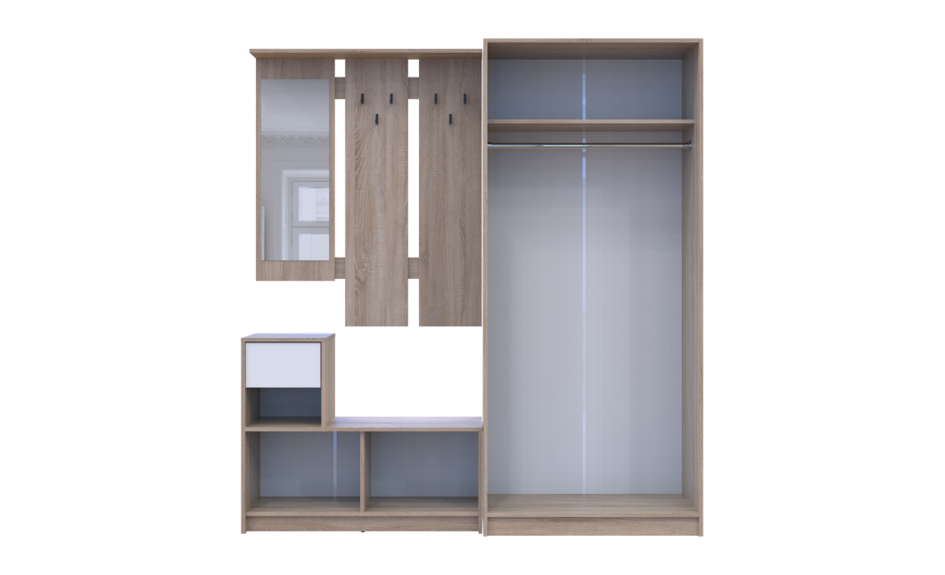 Flurmöbel Set Bela + Kleiderschrank Promo Sonoma Eiche/Weiß 190x48x204 (42005327)