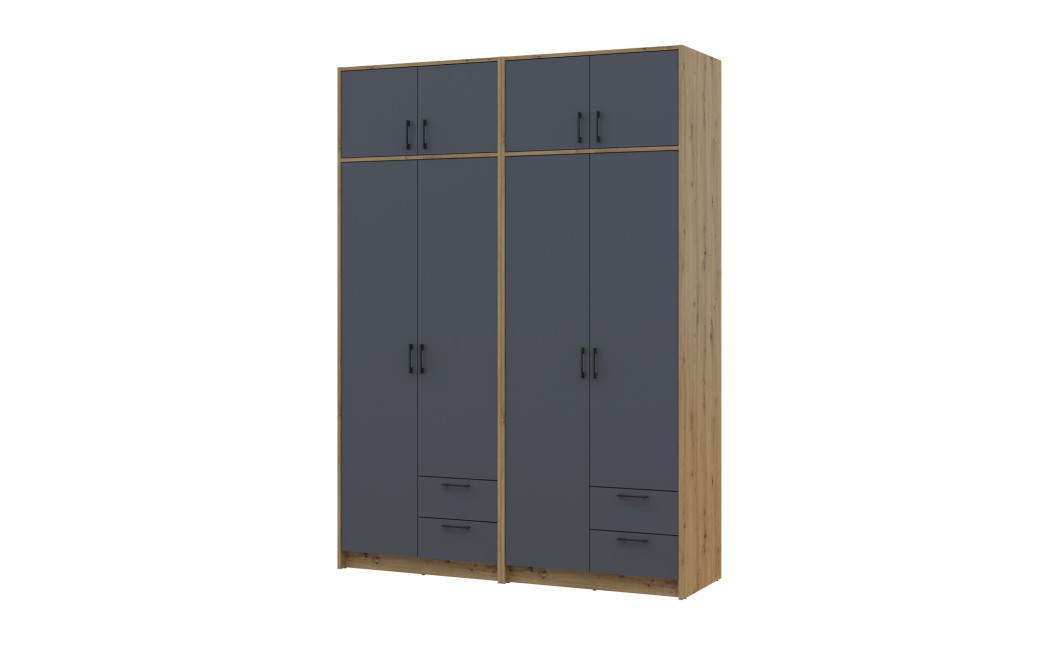 Kleiderschrank mit Aufsatz Doros Rondi Artisan Eiche/Graphit 2+2 Türen 164x52x236 (42005700)