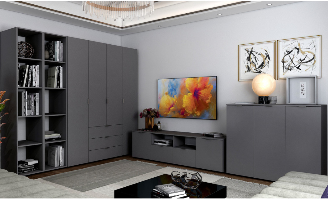 Kommode Doros Ron 4 Graphitgrau 2 Türen 2 Schubladen 180x38x50 (44900234)