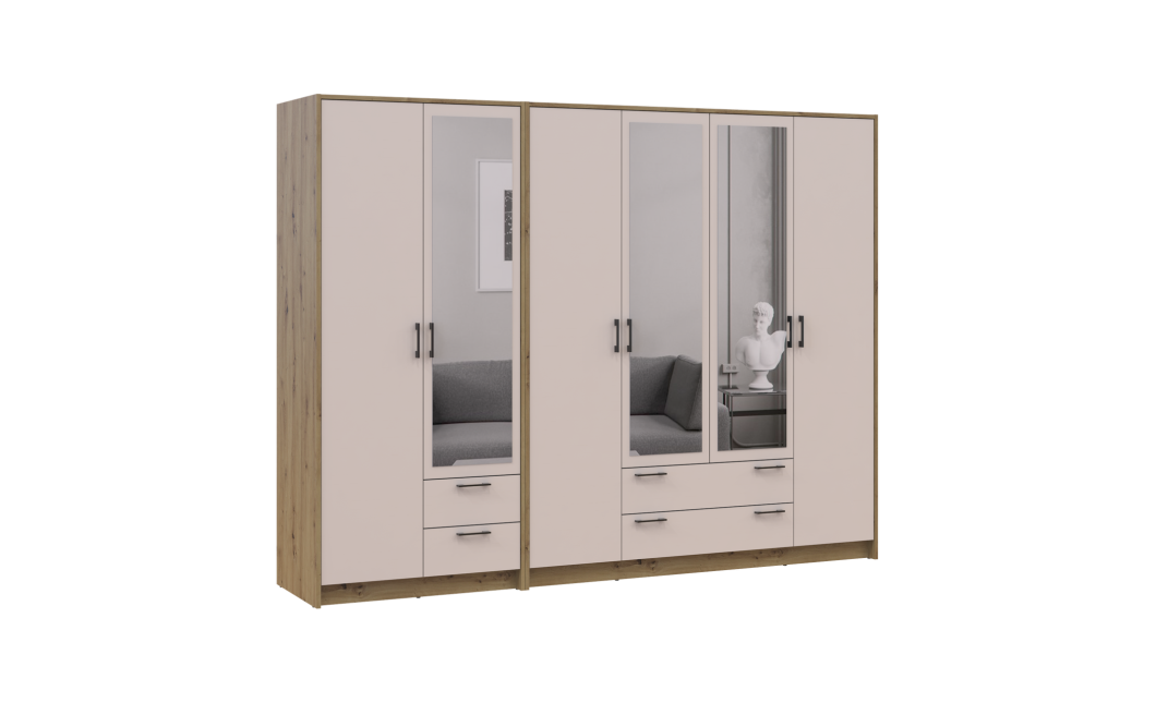 Kleiderschrank mit Spiegel Doros Rondi Artisan Eiche/Kaschmir 2+4 Türen 242x52x195 (42005657)