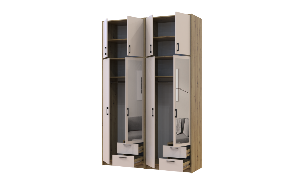 Kleiderschrank mit Spiegel und hohem Aufsatz Doros Rondi Artisan Eiche/Kaschmir 2+2 Türen 164x52x260 (42005677)