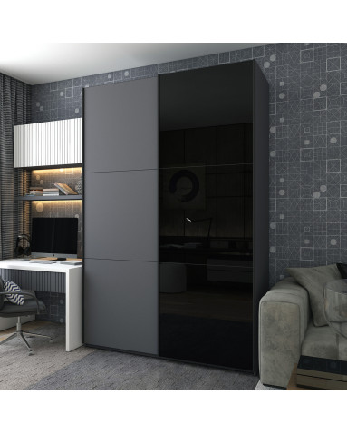 Kleiderschrank Doros G-Caiser Schiebetüren Graphitgrau Schwarz mit Spiegel 180x60x240 (42005091)