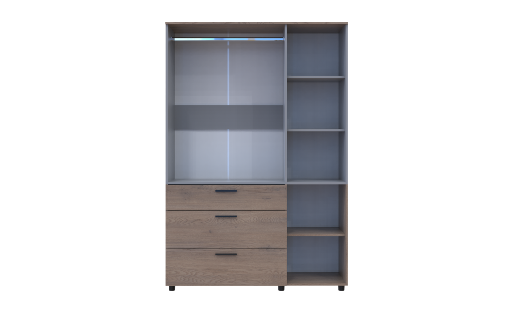Kleiderschrank Doros Thorn Cremona Cannolo/Grau 3 Türen 3 Schubladen Kleiderstange 135x51,6x200 (44900505)