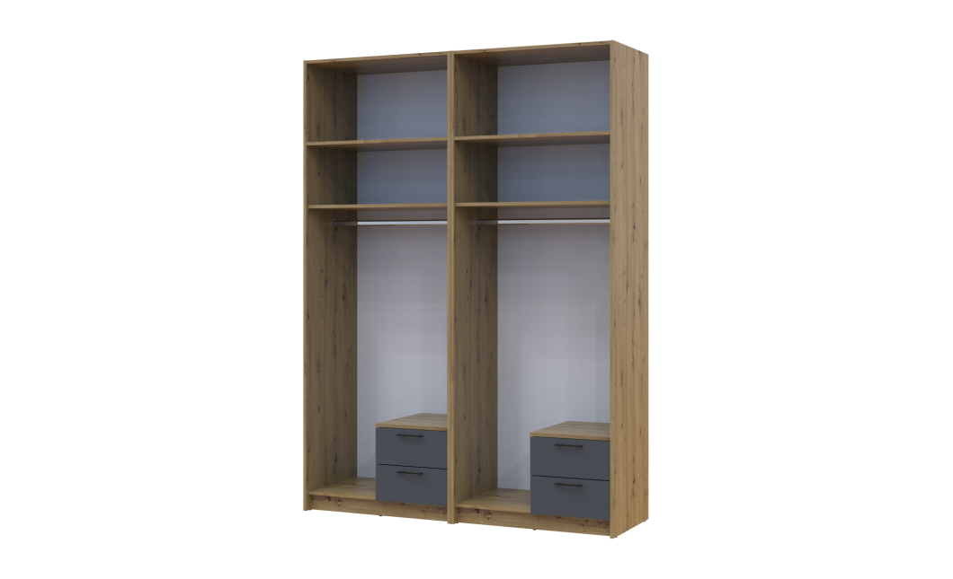 Kleiderschrank mit Spiegel und Aufsatz Doros Rondi Artisan Eiche/Graphit 2+2 Türen 164x52x236 (42005701)