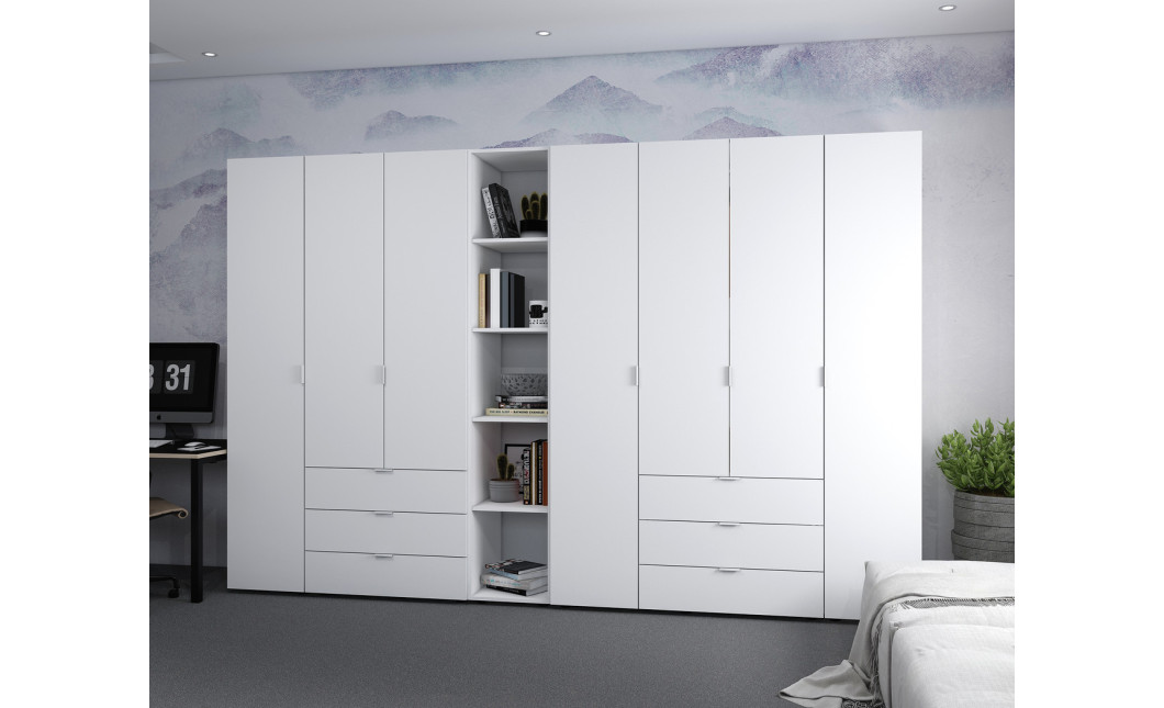 Kleiderschrank Doros Gelar Weiß 3+4 Türen mit offenem Regal 309,4x49,5x203,4 (42005037)