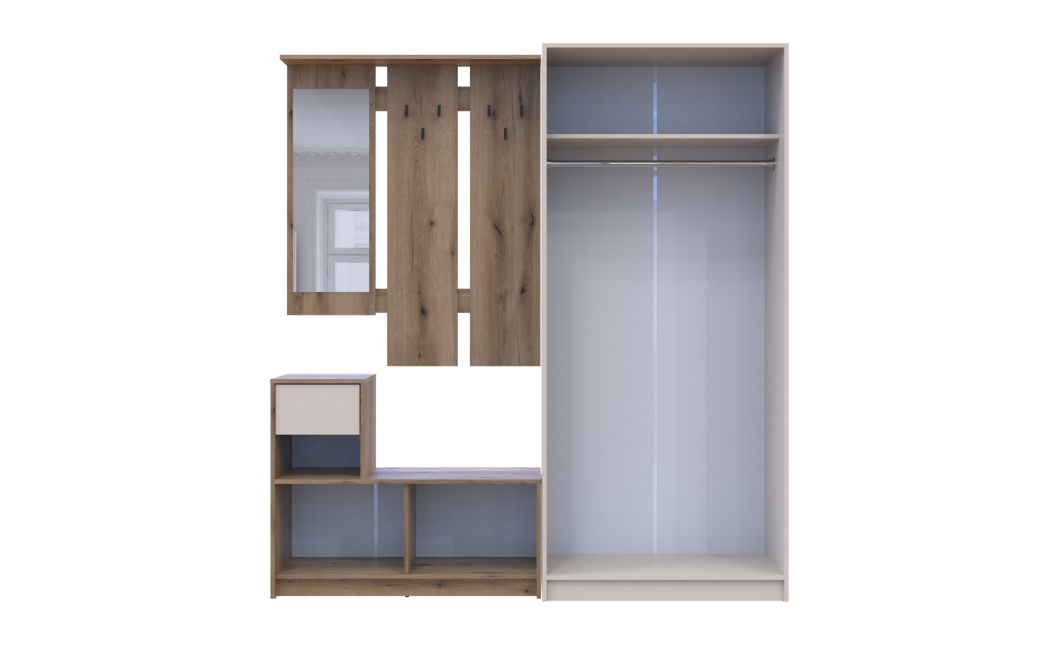 Flurmöbel Set Bela + Kleiderschrank Promo Eiche Evok/Kaschmir 190x48x204 (42005330)