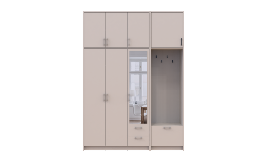 Kleiderschrank Doros Rondi mit Kleiderstange, Spiegel und hohem Oberschrank Kaschmir 3 Türen 181x52x260 (42005407)