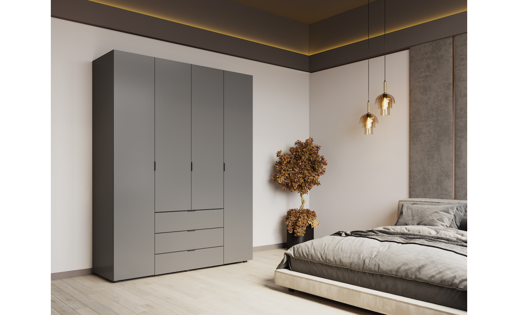 Kleiderschrank Doros Gelar mit Drehtüren Graphitgrau 4 Türen 155x49,5x203,4 (80737075)