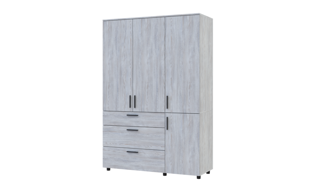 Kleiderschrank Doros Thorn Natti Kiefer 3 Türen 3 Schubladen Kleiderstange 135x51,6x200 (44900481)