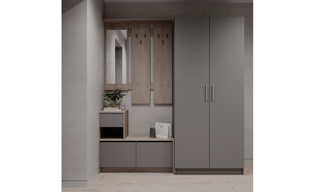 Flurmöbel Set Bela + Kleiderschrank Promo Cremona Cannolo/Grau 190x48x204 (42005331)