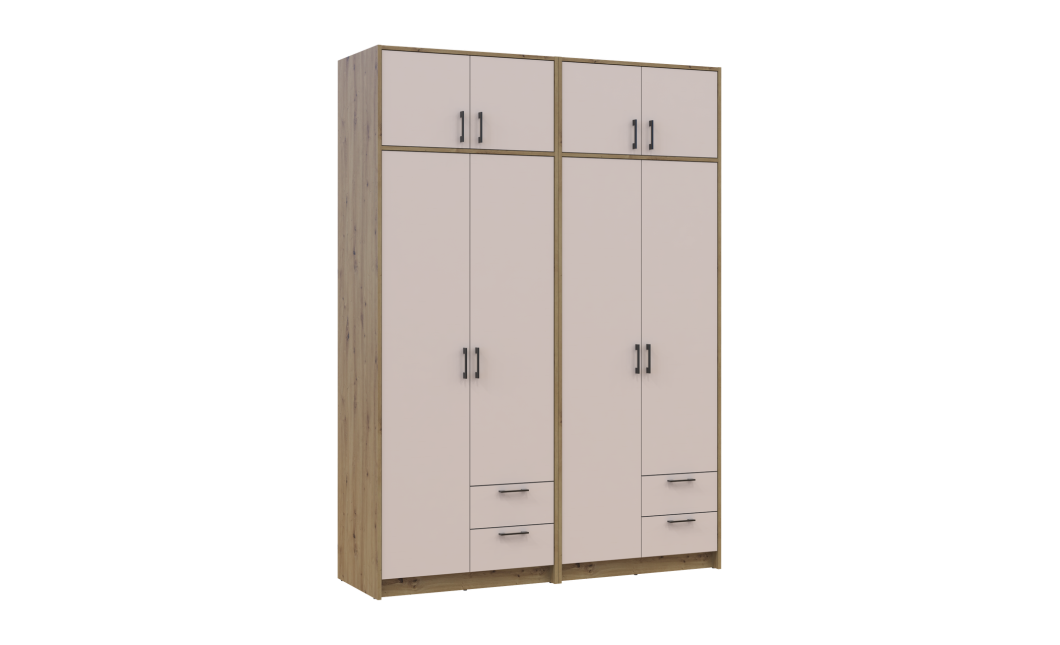 Kleiderschrank mit Aufsatz Doros Rondi Artisan Eiche/Kaschmir 2+2 Türen 164x52x236 (42005664)
