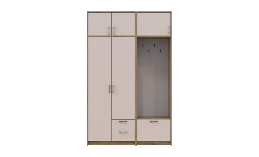 Drehtürenschrank Doros Rondi mit Kleiderstange und Oberschrank Artisan Eiche/Kaschmir 2 Türen 142x52x236 (42005272)