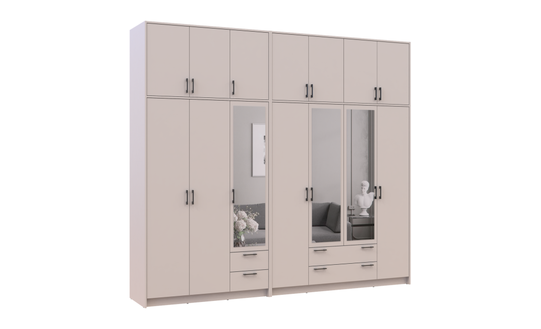 Kleiderschrank mit Spiegel und hohem Aufsatz Doros Rondi Kaschmir 3+4 Türen 281x52x260 (42005649)