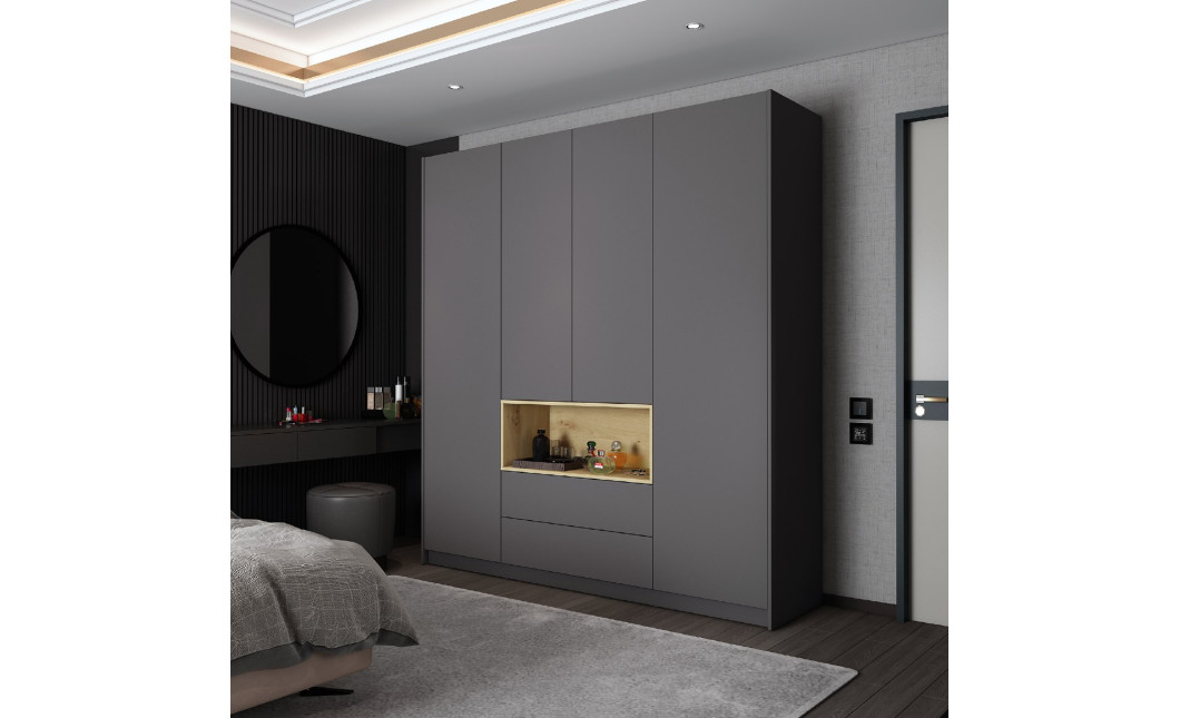 Kleiderschrank Doros Dale Anthrazit/Ewok Eiche 4 Türen 206x52x220 (44900527)