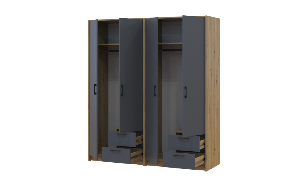 Kleiderschrank Doros Rondi Artisan Eiche/Graphit 2+2 Türen 164x52x195 (42005688)