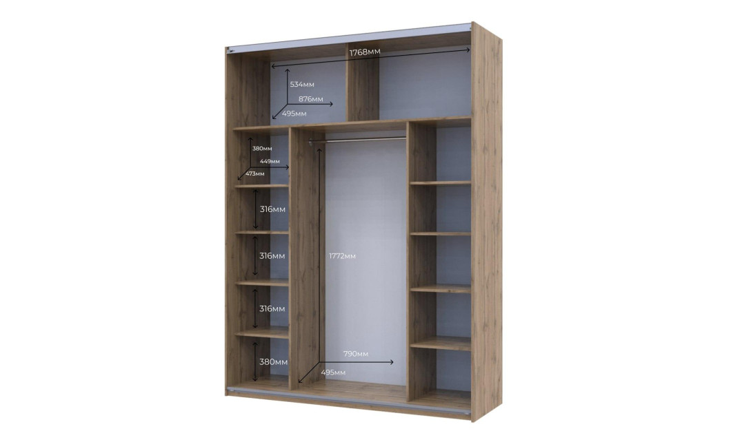Kleiderschrank Doros G-Caiser Schiebetüren Ewok Eiche / Schwarz Glas 2 Türen 180x60x240 (80737751)