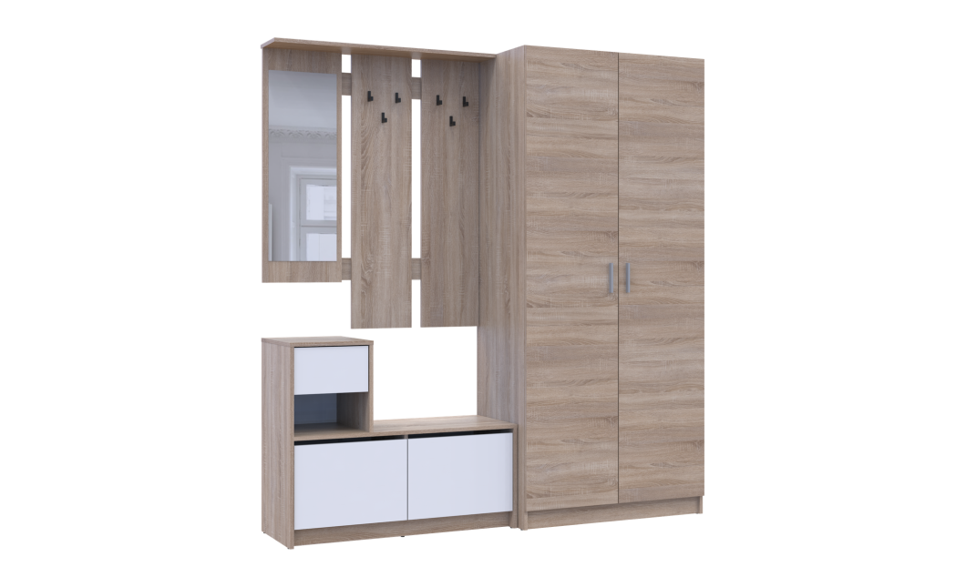 Flurmöbel Set Bela + Kleiderschrank Promo Sonoma Eiche/Weiß 190x48x204 (42005327)