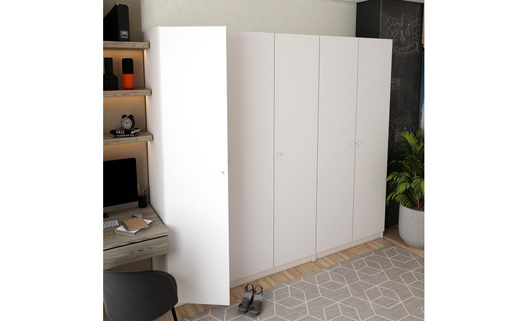 Kleiderschrank Doros Promo mit Drehtüren Weiß 2+3 Türen 225x48x204 (42005004)