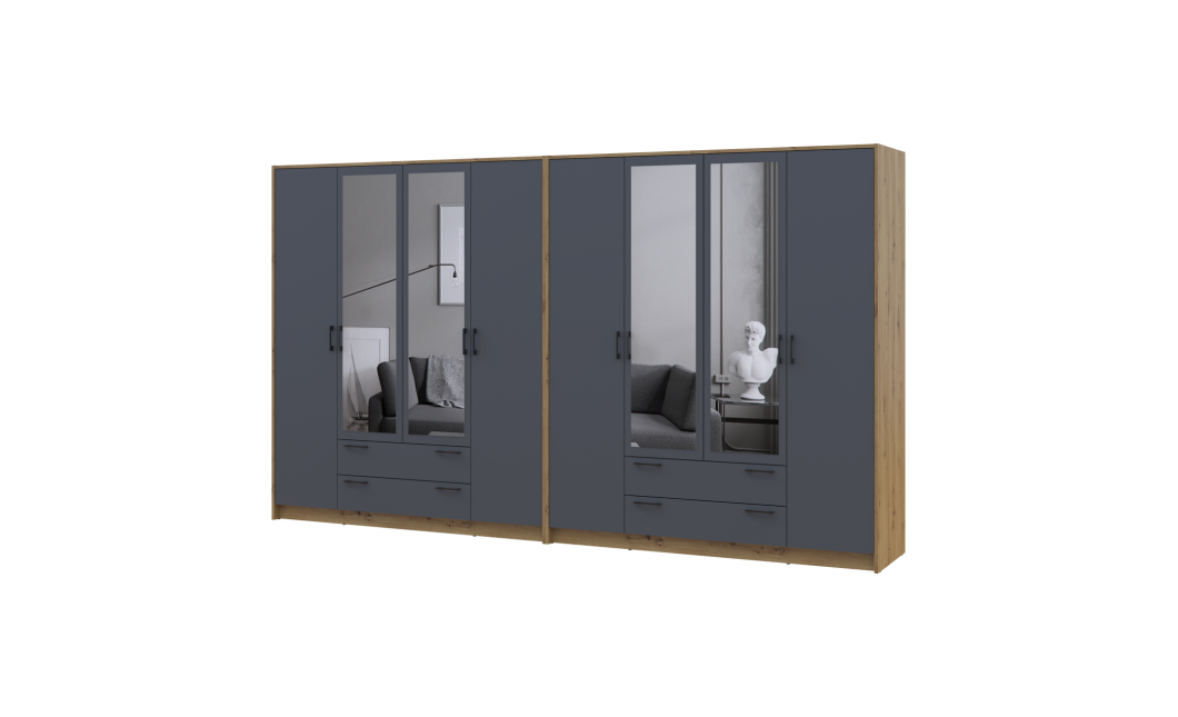 Kleiderschrank mit Spiegel Doros Rondi Artisan Eiche/Graphit 4+4 Türen 320x52x195 (42005699)