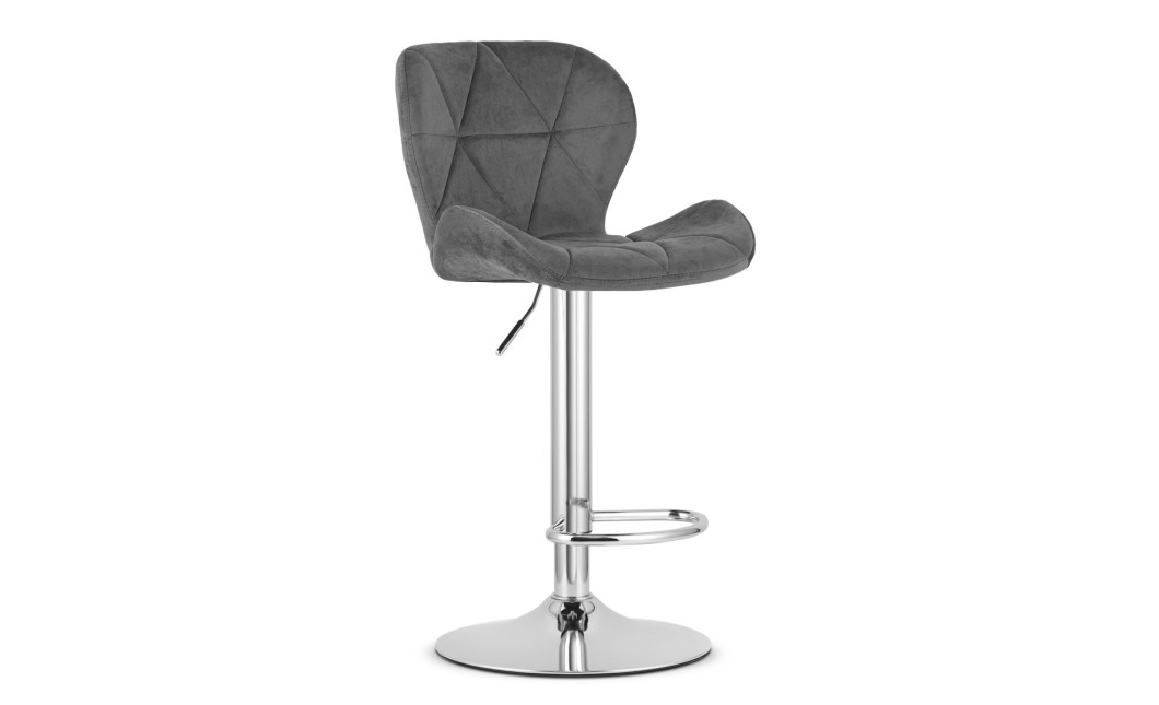 Hocker WEST – grauer Samt / verchromtes Gestell