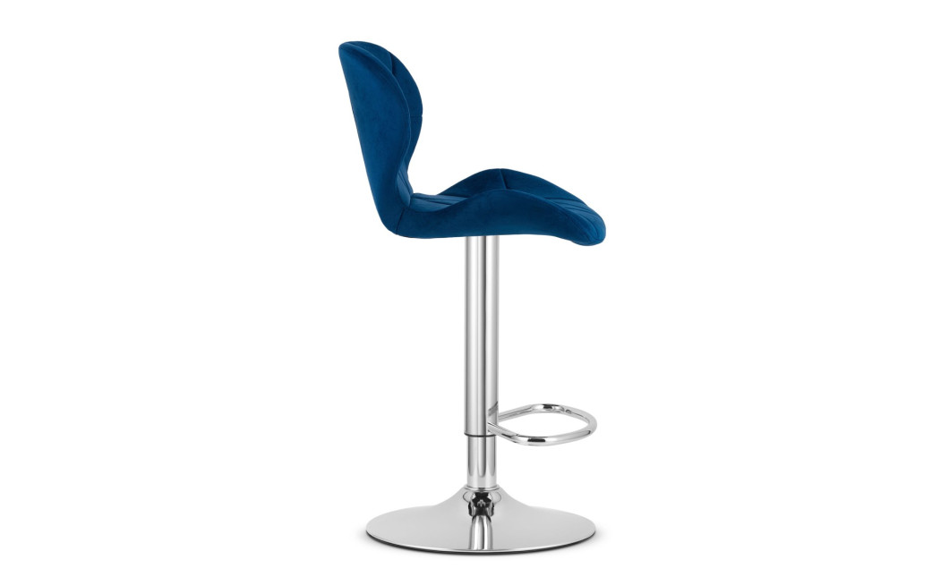 Hocker WEST – dunkelblauer Samt / verchromtes Gestell