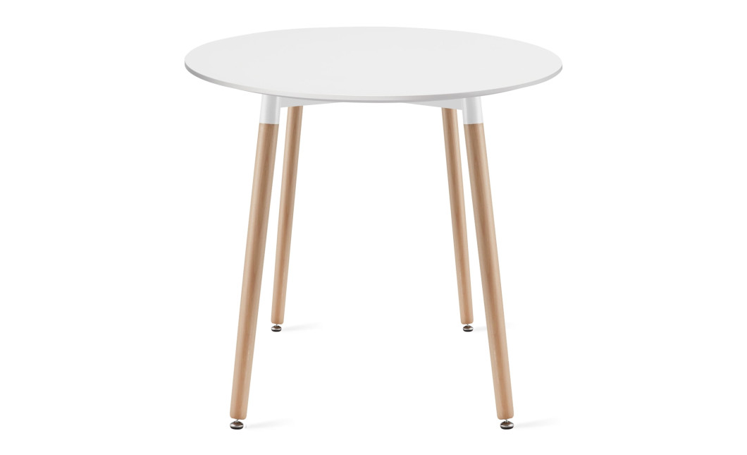 Essgruppe: Runder Tisch KAMI 80 cm Weiß / Beine in Holzfarbe + 2 Stühle MARK Schwarz (100831339)