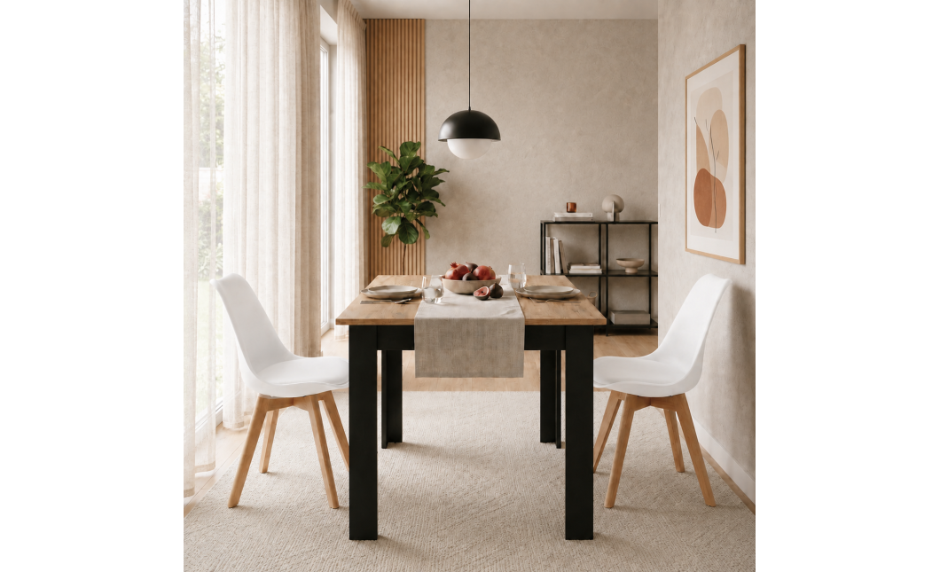 Essgruppe: Tisch NP 120x80 Craft / Schwarz + 2 Stühle MARK Weiß (100408162)