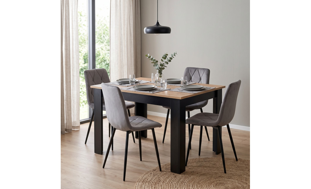 Essgruppe: Tisch NP 120x80 Craft / Schwarz + 4 Stühle LIBRA Dunkelgrauer Samt / Schwarze Beine (100408331)