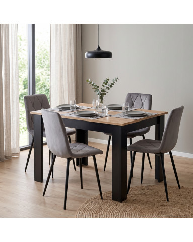 Essgruppe: Tisch NP 120x80 Craft / Schwarz + 4 Stühle LIBRA Dunkelgrauer Samt / Schwarze Beine (100408331)