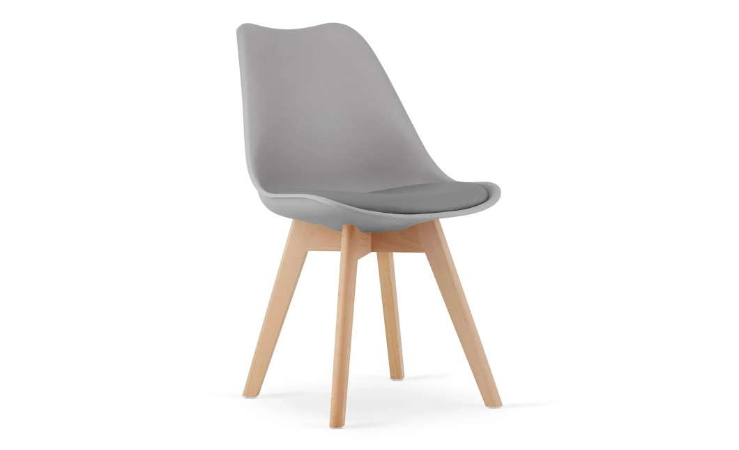 Essgruppe: Runder Tisch KAMI 80 cm Weiß / Beine in Holzfarbe + 2 Stühle MARK Grau (100831327)