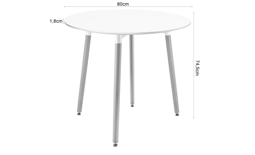 Essgruppe: Runder Tisch KAMI 80 cm Weiß / Beine in Holzfarbe + 4 Stühle MARK Weiß (100831316)