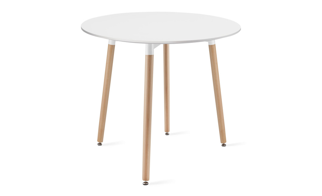 Essgruppe: Runder Tisch KAMI 80 cm Weiß / Beine in Holzfarbe + 4 Stühle MARK Weiß (100831316)