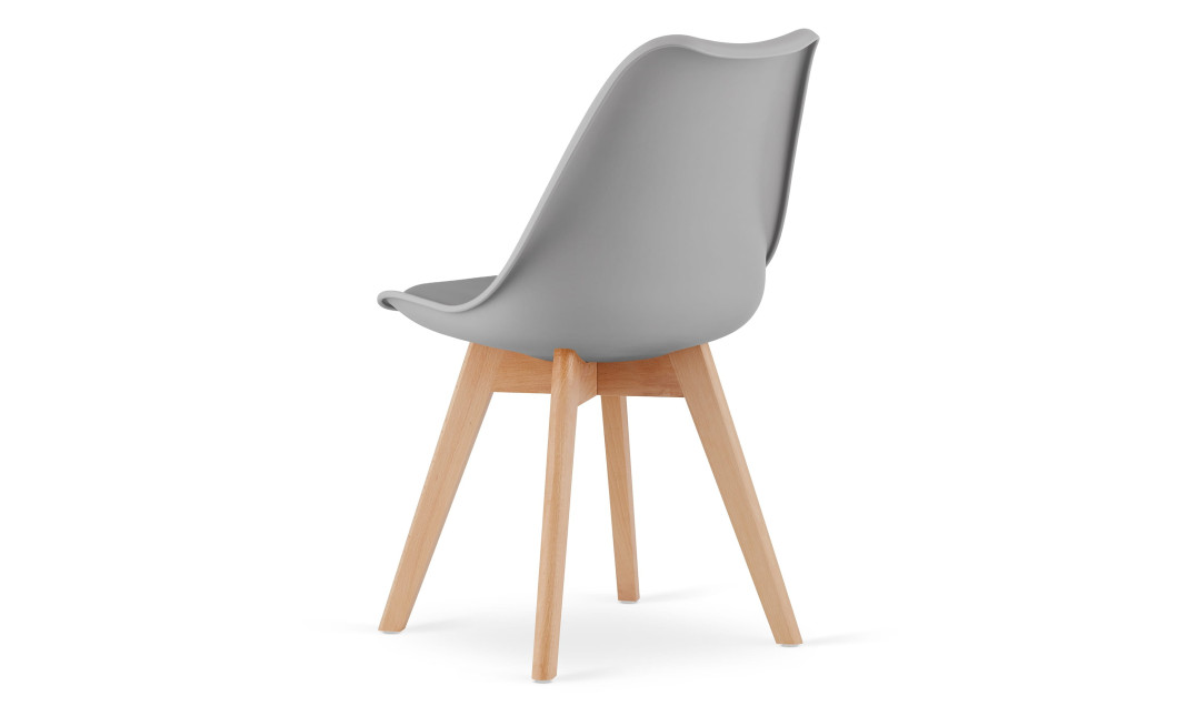 Essgruppe: Runder Tisch KAMI 80 cm Weiß / Beine in Holzfarbe + 4 Stühle MARK Grau (100831317)