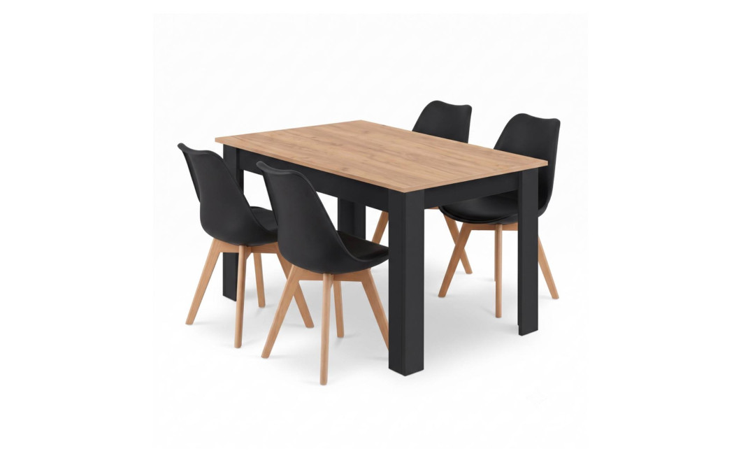 Essgruppe: Tisch NP 120x80 Craft / Schwarz + 4 Stühle MARK Schwarz (100408194)