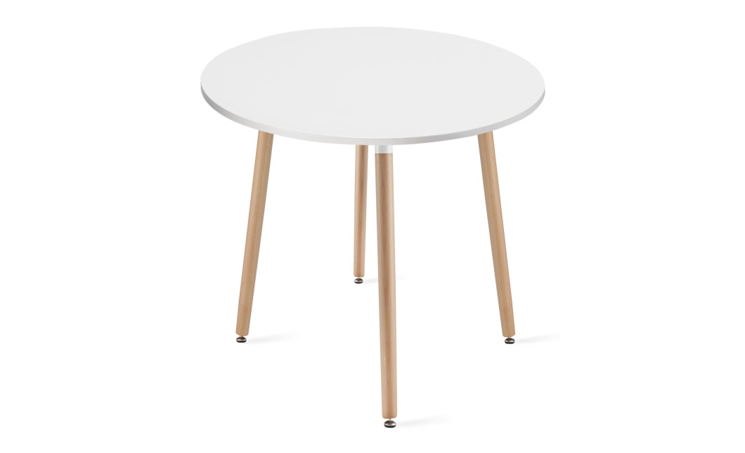 Runder Tisch KAMI 80 cm – Weiß / Beine in Holzfarbe (10038311)