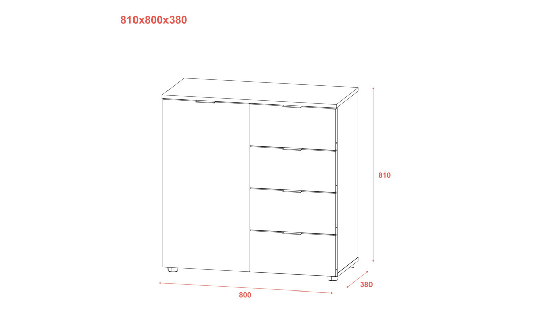 Kommode Doros Ron 1 Graphitgrau 1 Türen 4 Schubladen 80x38x81 (41516006)