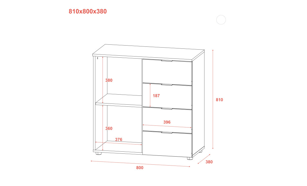 Kommode Doros Ron 1 Graphitgrau 1 Türen 4 Schubladen 80x38x81 (41516006)