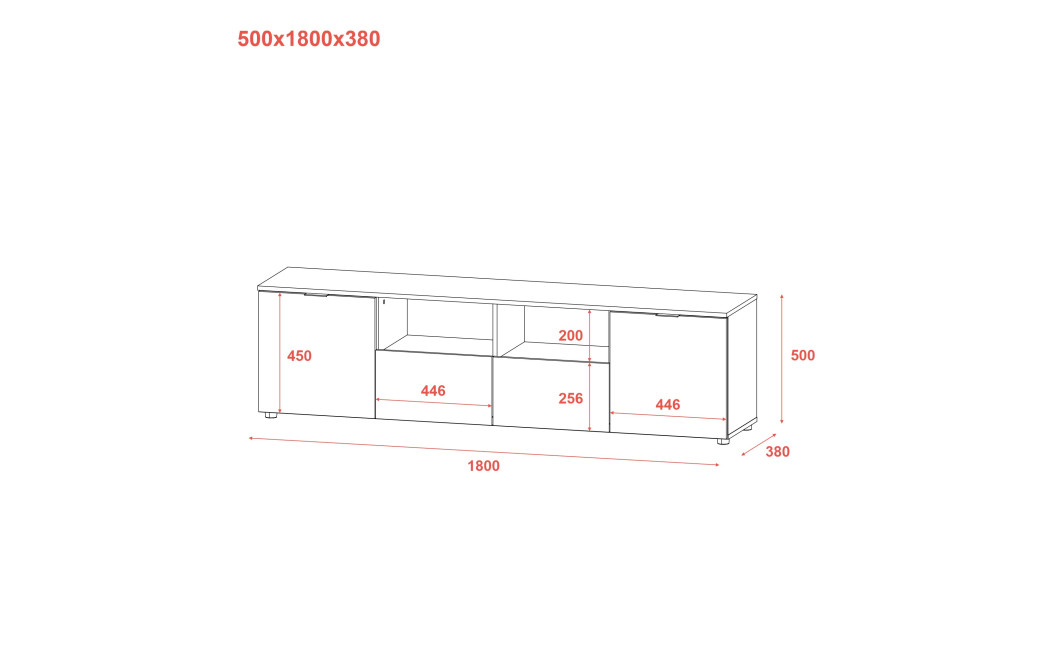 Kommode Doros Ron 4 Graphitgrau 2 Türen 2 Schubladen 180x38x50 (44900234)