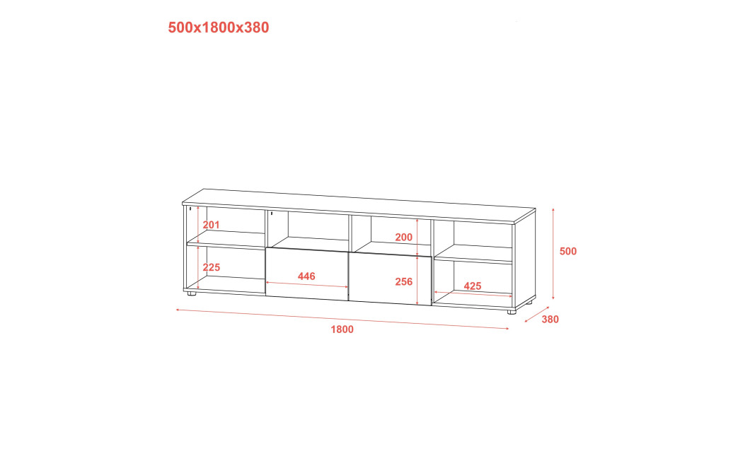 Kommode Doros Ron 4 Graphitgrau 2 Türen 2 Schubladen 180x38x50 (44900234)