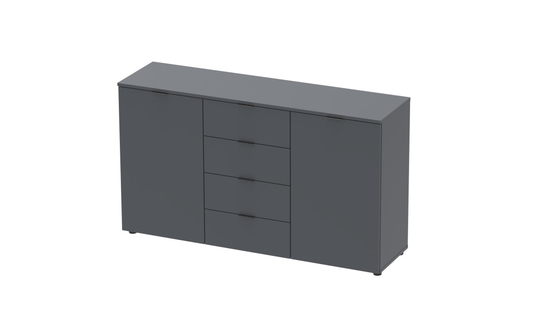 Kommode Doros Ron 5 Graphitgrau 2 Türen 4 Schubladen 140x38x81 (44900235)