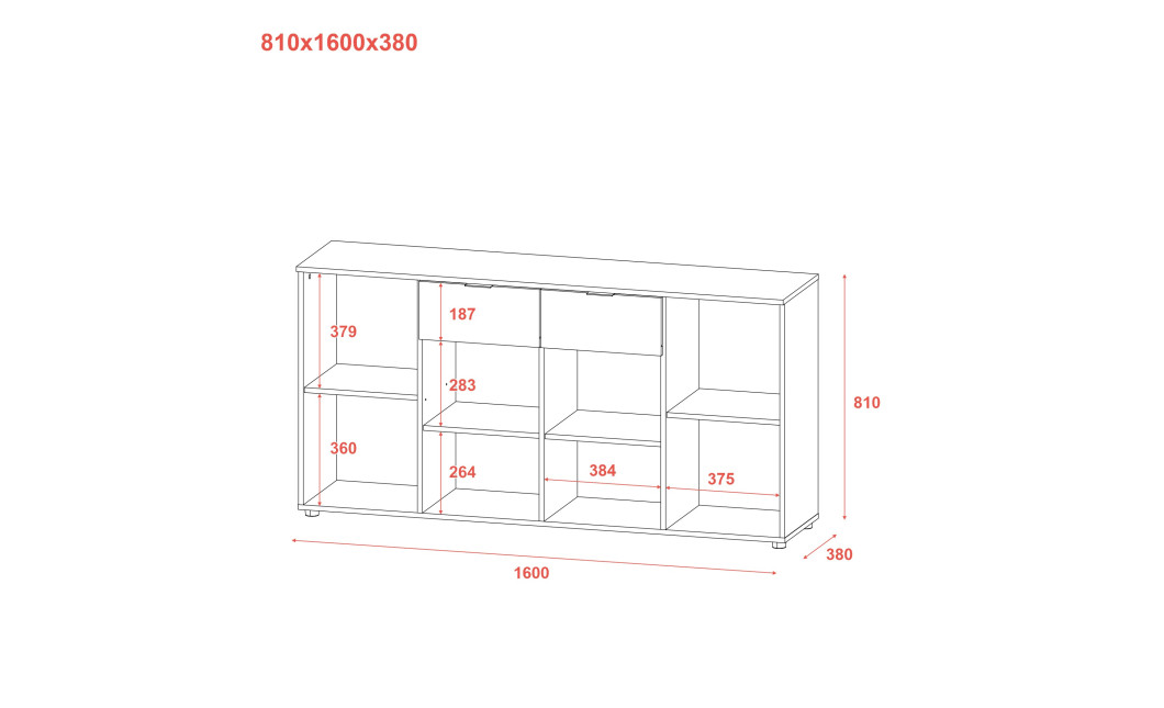 Kommode Doros Ron 7 Graphitgrau 4 Türen 2 Schubladen 160x38x81 (44900236)
