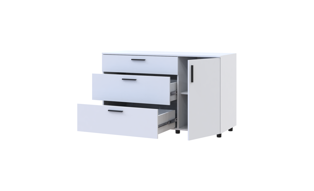 Kommode Doros Thorn Weiß 3 Schubladen 1 Tür 135x51,6x80 (41510181)