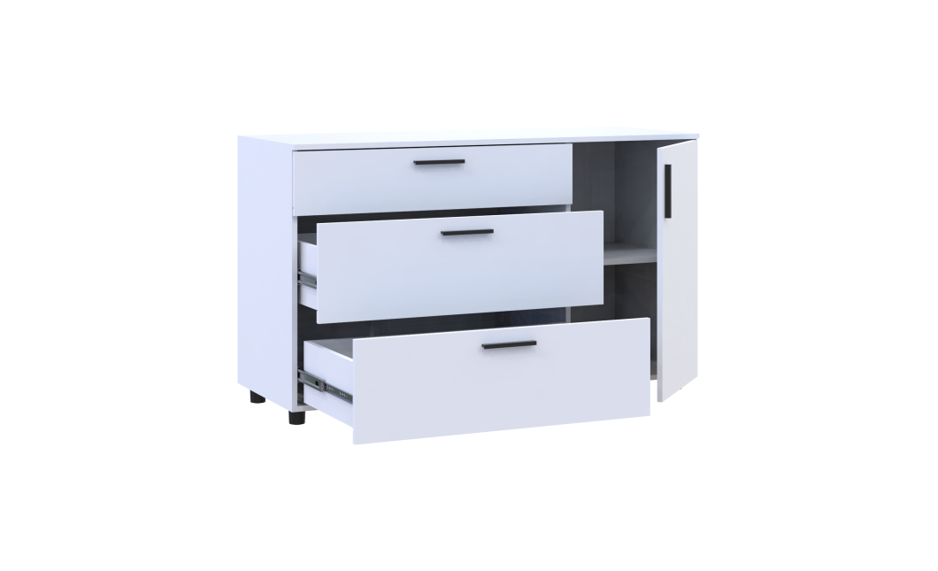 Kommode Doros Thorn Weiß 3 Schubladen 1 Tür 135x51,6x80 (41510181)