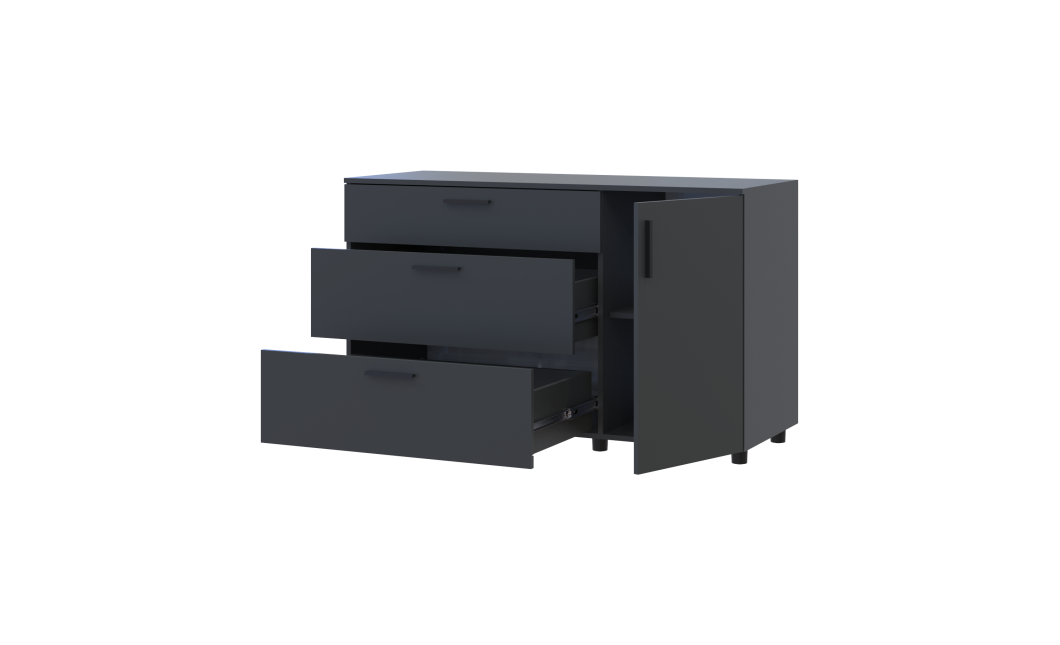 Kommode Doros Thorn Anthrazit 3 Schubladen 1 Tür 135x51,6x80 (41510185)