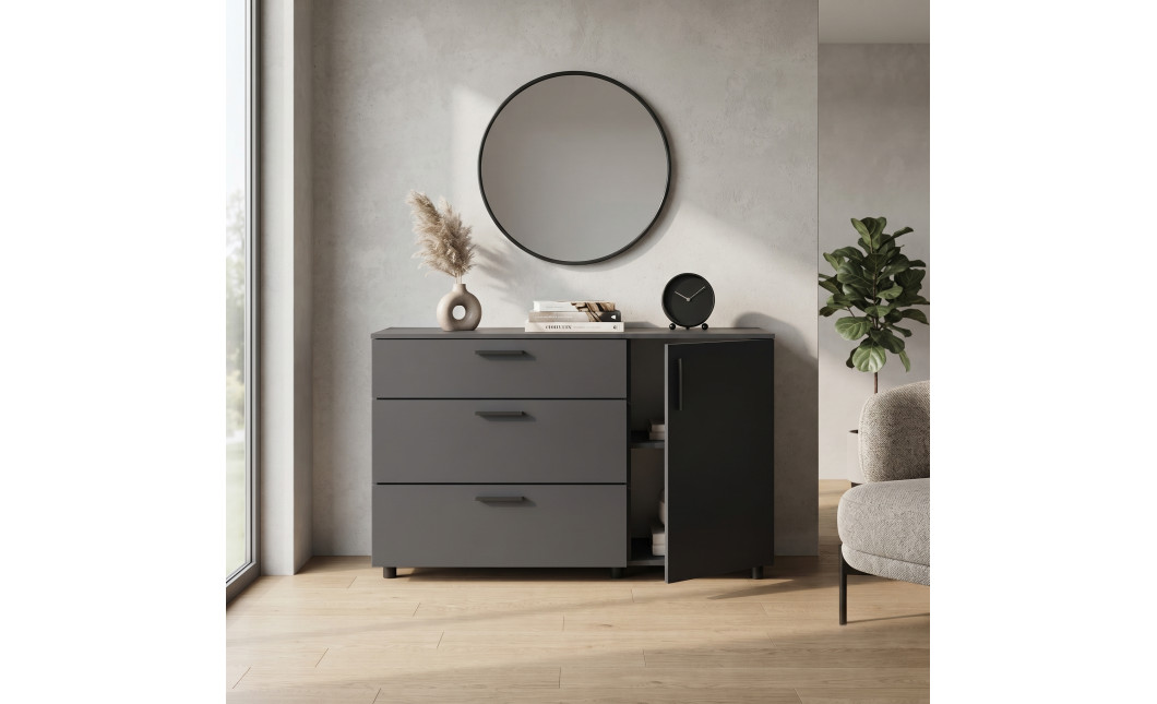 Kommode Doros Thorn Anthrazit 3 Schubladen 1 Tür 135x51,6x80 (41510185)