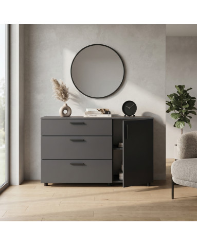 Kommode Doros Thorn Anthrazit 3 Schubladen 1 Tür 135x51,6x80 (41510185)