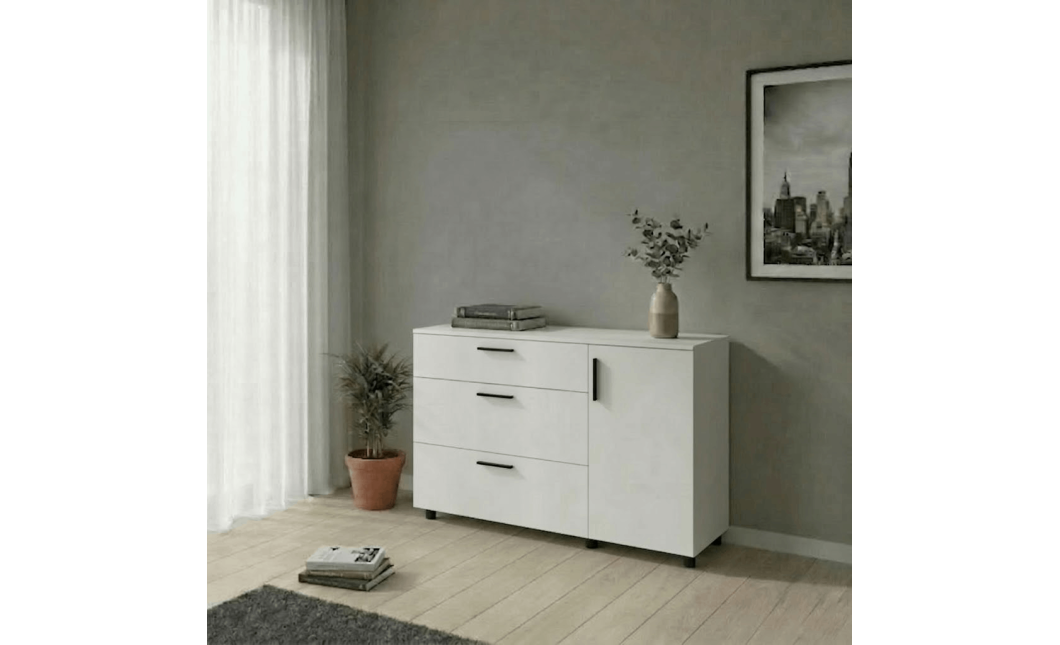 Kommode Doros Thorn Weiß 3 Schubladen 1 Tür 135x51,6x80 (41510181)
