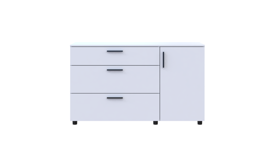 Kommode Doros Thorn Weiß 3 Schubladen 1 Tür 135x51,6x80 (41510181)