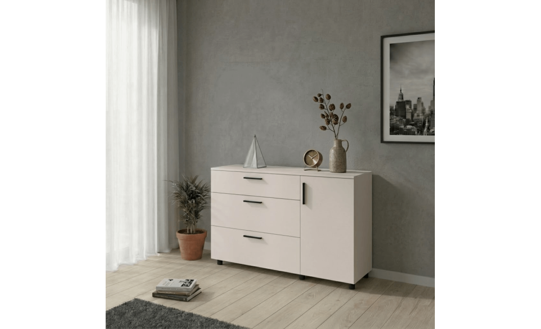 Kommode Doros Thorn Kaschmir 3 Schubladen 1 Tür 135x51,6x80 (41510187)
